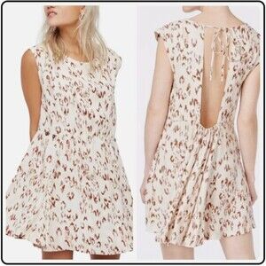 Free People Fake Love Leopard Mini Dress Open Back Boho Coquette L